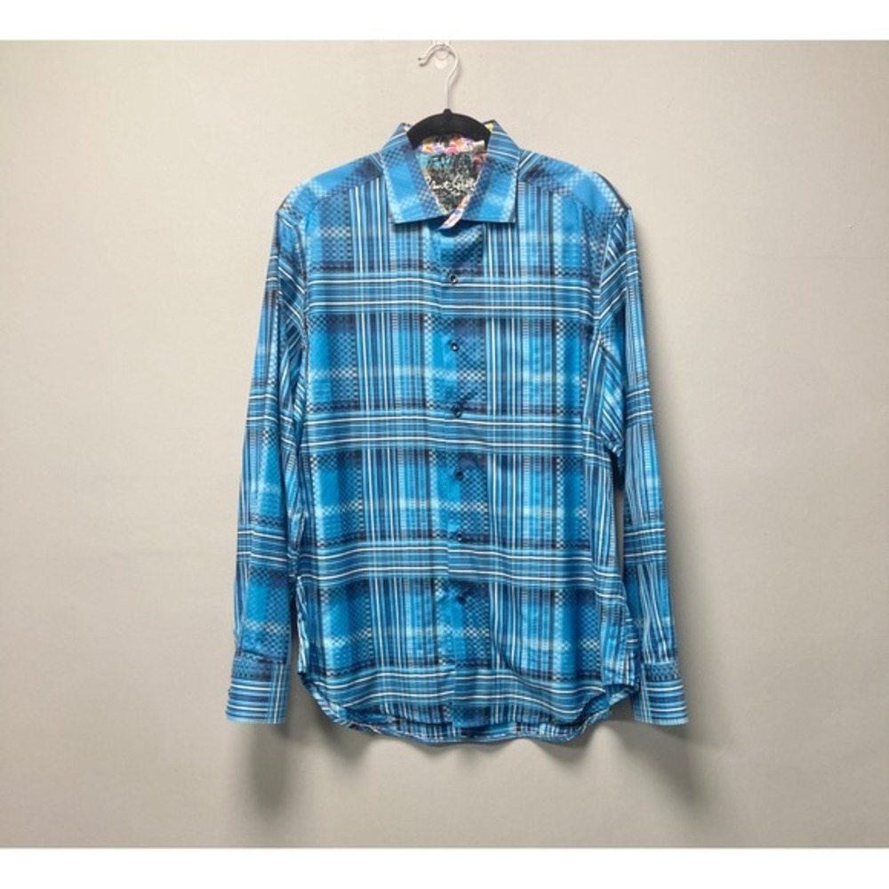 Robert Graham Mens Blue Plaid‎ Long Sleeve Button Down Shirt Classic Fit Large - Picture 2 of 9